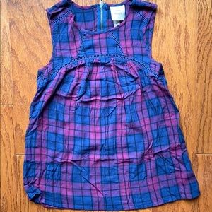 Knox Rose Navy Pink Plaid Sleeveless Blouse XS